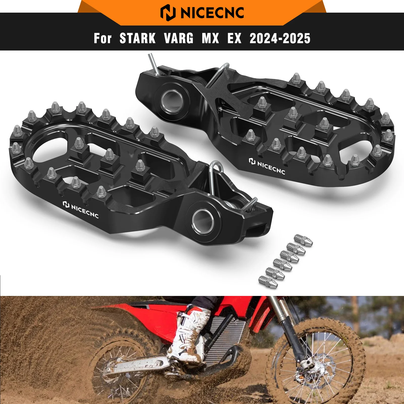 

NICECNC For Stark Varg MX Stark Varg EX Electric Dirt Bike 2024 2025 Forged Aluminium Foot Pegs Footrests 5mm Backward Offset