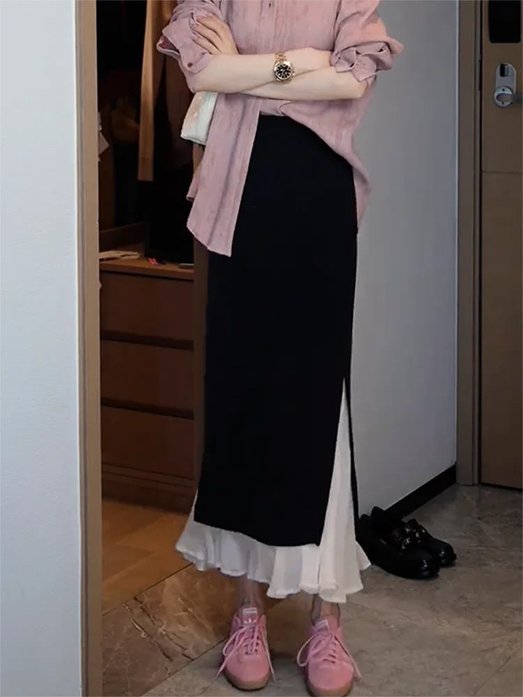 

Elegant Black Skirt Spring Summer 2025 Fashionable Versatile Women's Business Casual Style Wrap around Skirt