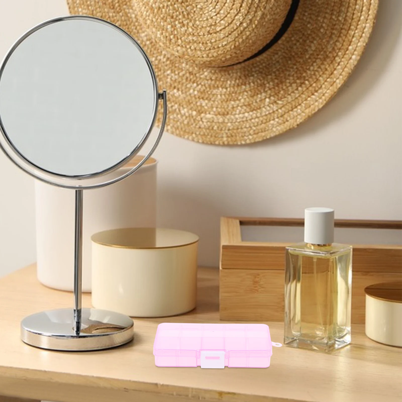 

4 Pcs Transparent Storage Boxes Clear Plastic Organizer Containers for Jewelry Cosmetics Hair Accessories Mini Tools Pink Cover