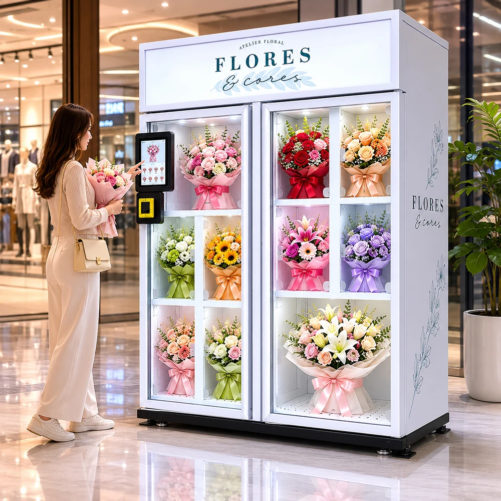 FL Scenic Outdoor Booth Flower Vending Machine Anti-collision Corner Frame Constant Cooling Fresh Rose Storage Locker