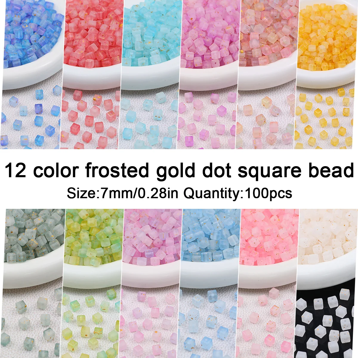 7mm Acryl Quadrat Matt Dot Golden Gradient Spacer Lose Perlen für Schmuck Machen Armband DIY Schlüsselbund Stift Perlen Zubehör