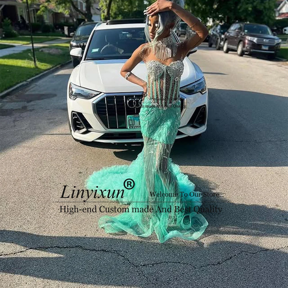 مثير الوهم تول فساتين لحضور الحفلات الموسيقية 2025 الكشكشة حورية البحر رداء حفلات السهرة مخصصة بلا أكمام ذيل محكمة vestidos de festa