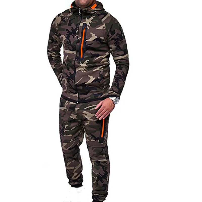 Men\'s Suits Hoodies and Pants Sets Young Men Fashion Camouflage Hooded Coat and Sweatpants Casual Sweatshirts Trousers MY052