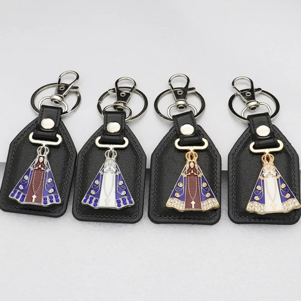 PU Leather Saint Christopher Keychain Men's Accessories Portable Charm Pendant Black Bag Accessories Personal Accessories