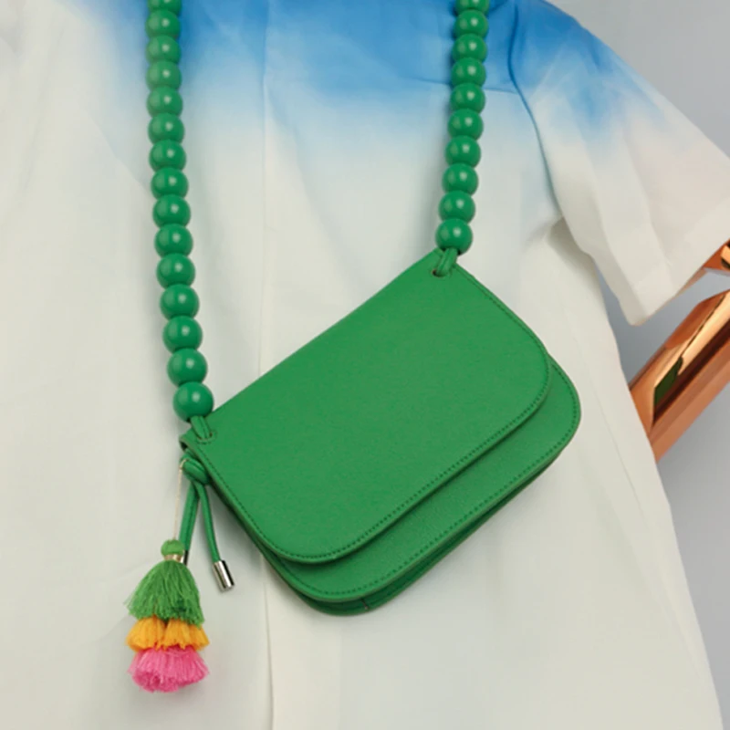 

Green Beaded Shoulder Cross-body Saddle Bag Messenger Bag Women Leather Fashion Handbags Crossbody Women's Bag
