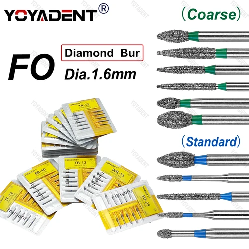Imagen 2 del producto 10 unids/pack FO tipo fino/extra fino/grueso/pastaño brocas de diamante Dental taladros de odontología para turbinas de alta velocidad Dia.1.6mm