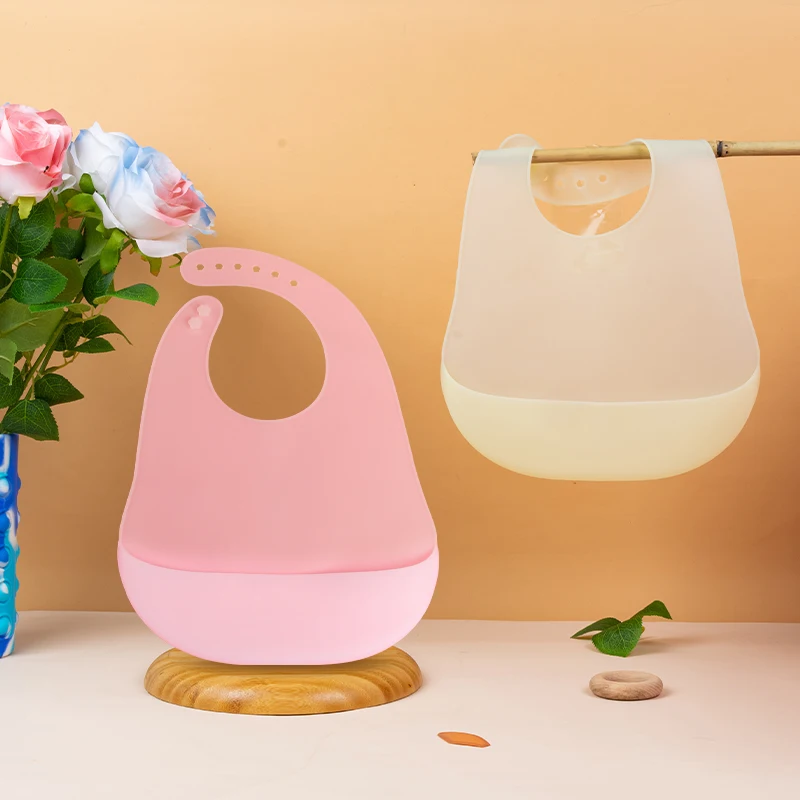 

Food-Grade Silicone Semi-Transparent Baby Bib, Waterproof and Stain-Resistant Baby Feeding Bib, Adjustable 3D Food-Catching Pocket