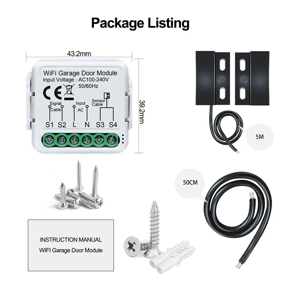 ONENUO WiFi Smart Garage Door Opener Controller Tuya App Switch Automation Module Works with Alexa Google Home Siri