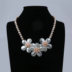 Bohemia Style 5-6mm Potato Freshwater Pearl Flower Mother Of Pearl Shell Necklace And Earring
