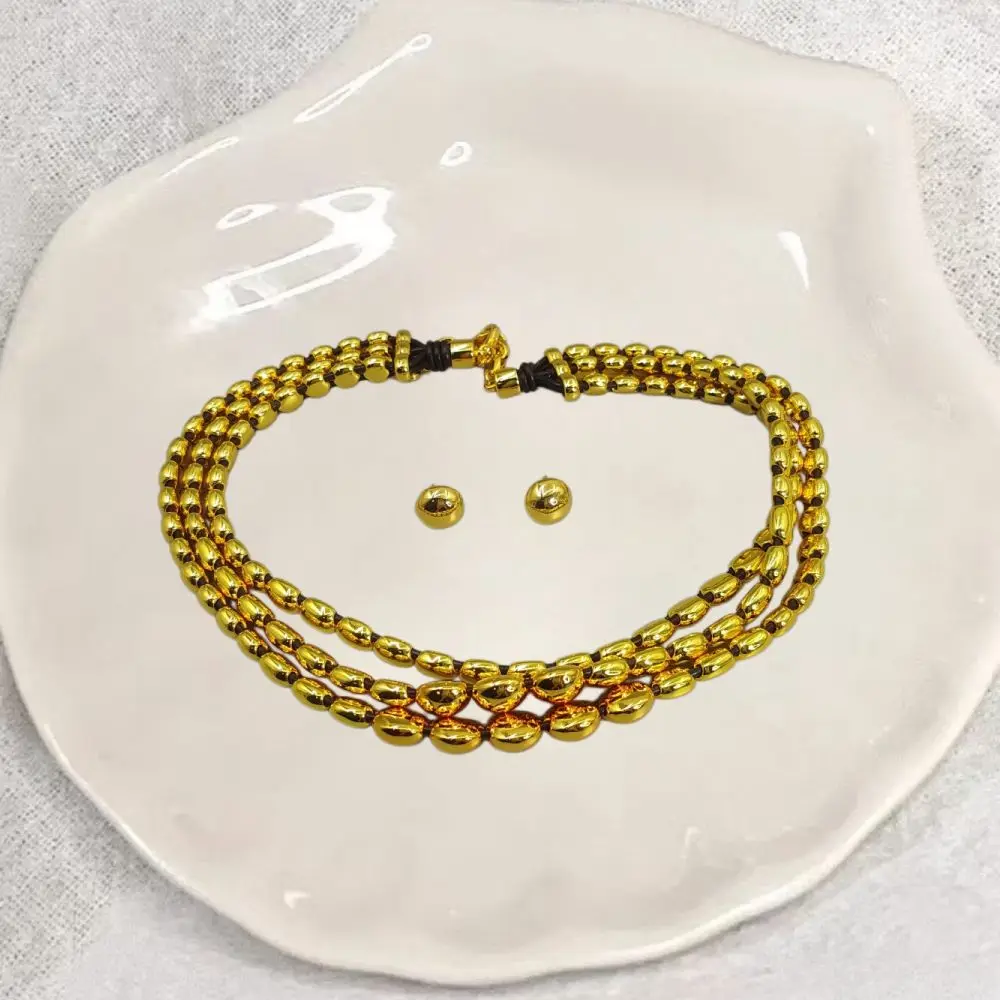 

2026 Spanish hip-hop rock style gold and silver multi-layered bead earrings necklace jewelry two-piece set popular gift
