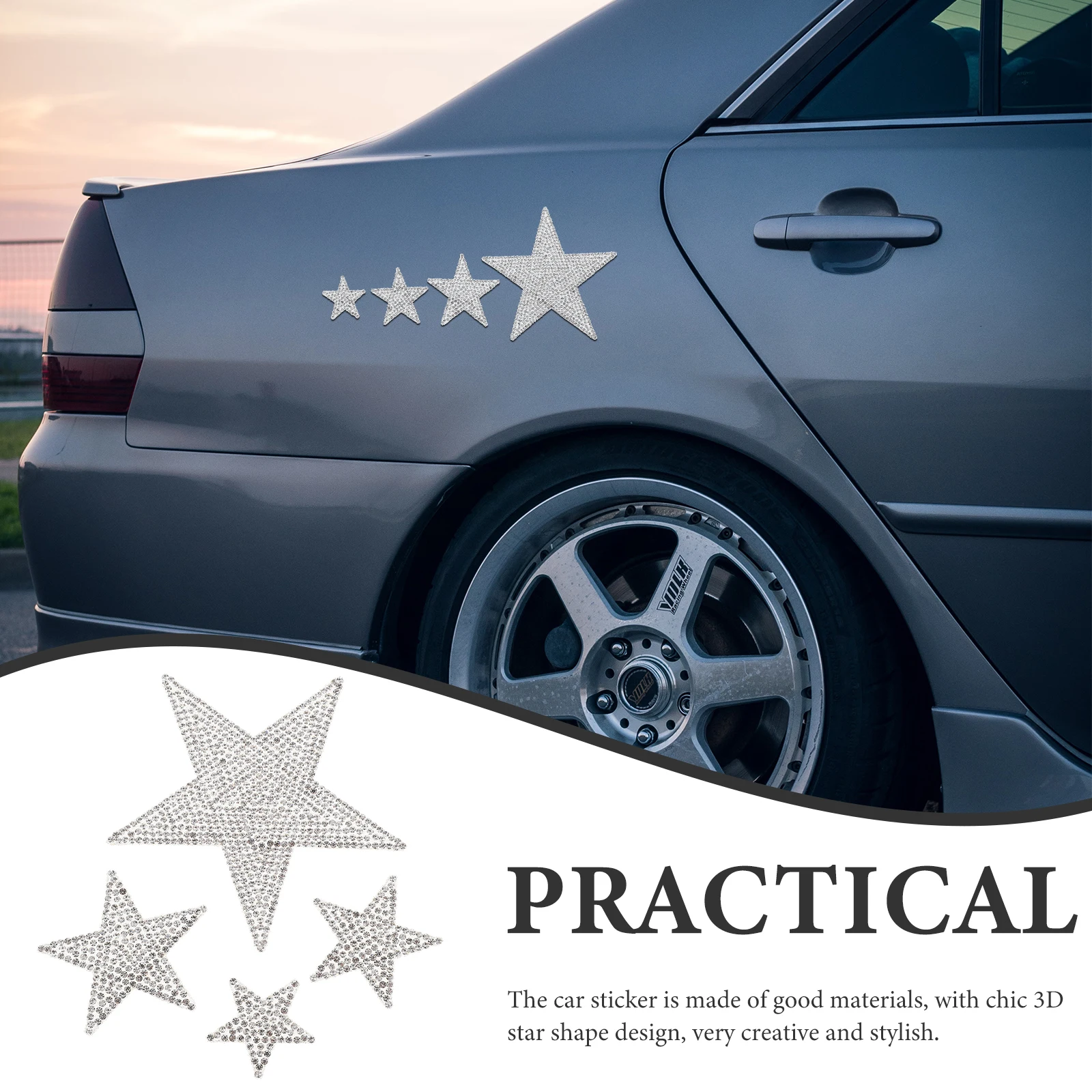 

Rhinestone Car Stickers Bling Decals Silver Star Shape DIY Auto Accessories Women CarDecoration Trunk Door Longlasting Use Car