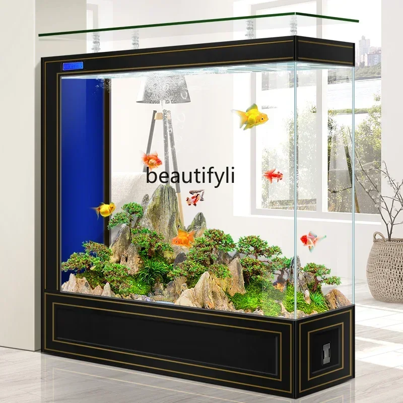 

53 Glass aquarium household living room European screen partition goldfish tank self-circulation filtration No water change