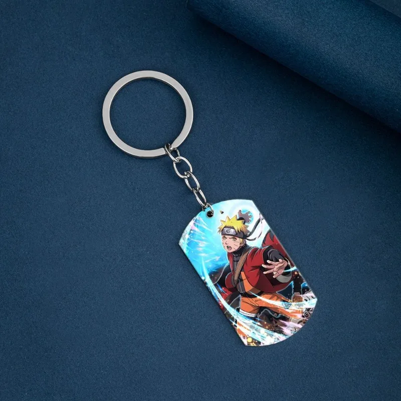 سلسلة مفاتيح ناروتو أنيمي من التيتانيوم الصلب علامة كلب عسكرية مع طباعة ملونة ملحقات تنكرية هدايا رائعة للأصدقاء