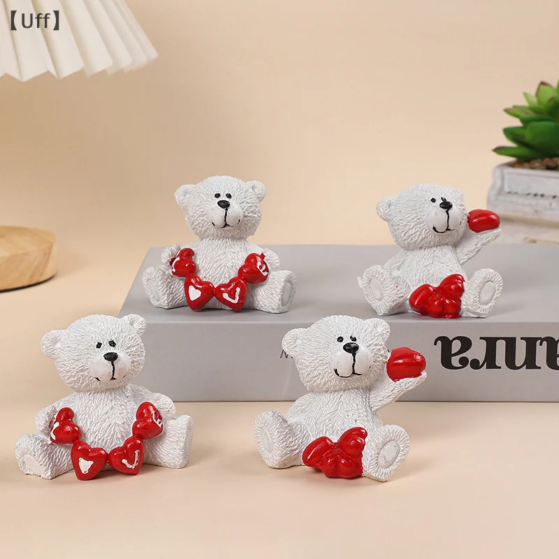 Valentine Day Heart Bear Ornament Love Confession Small Bear Figurines Cartoon Romantic Home Ornaments Accessories Gifts