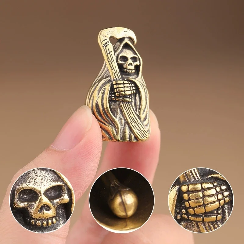 

Retro Brass Grim Reaper Bell - Death God Statue Keychain Punk Horror Desktop Ornament Car Home Decor
