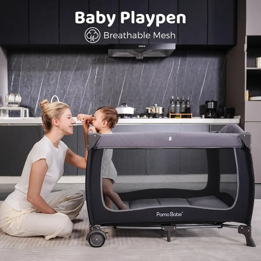 بيب بيبي بلايارد مع مظلة، سرير محمول مع طاولة تغيير