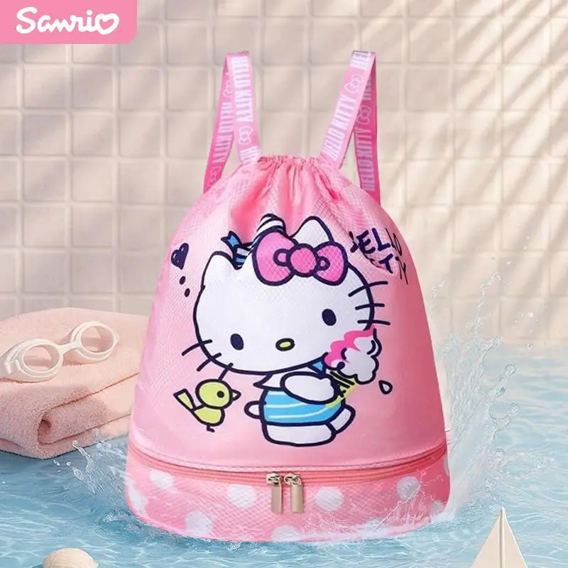 

Sanrio Hello Kitty, летняя сумка для плавания, водонепроницаемая сумка для хранения на обеих плечах, разделительный рюкзак для сухого и влажного воздуха, мультяшный аниме Kawaii, новинка