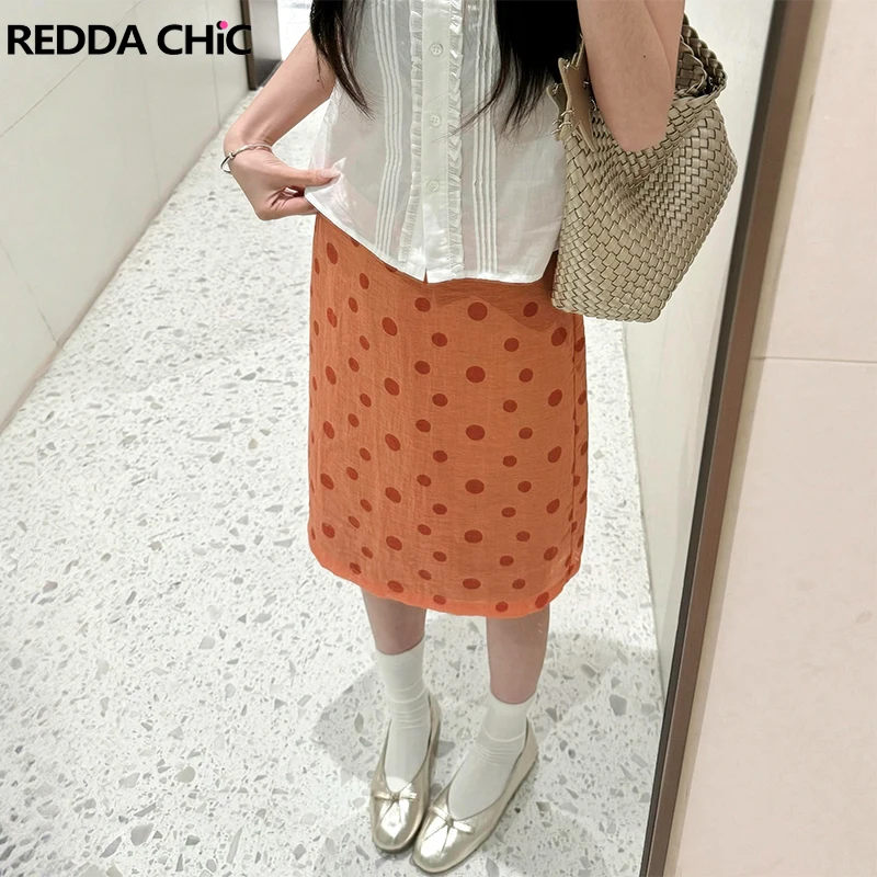 

ReddaChic Trendy Polka Dot Skirt for Women Holiday Lounge Thin Slit Elastic Waist Straight Skirt Retro New In Summer Clothes