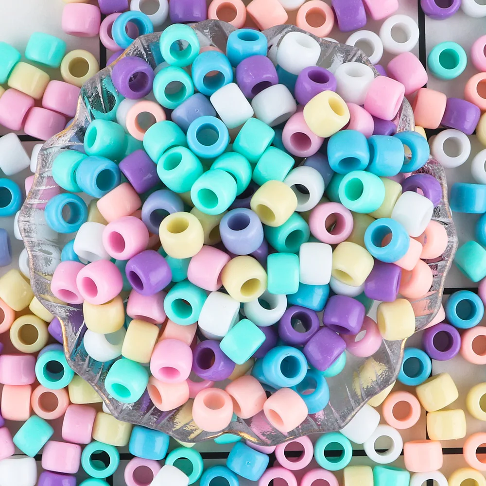 200-500pcs Colored Candy Transparent Large Aperture Straight Bucket Beads Acrylic Bead DIY For Jewelry Making Chain Hair Rope