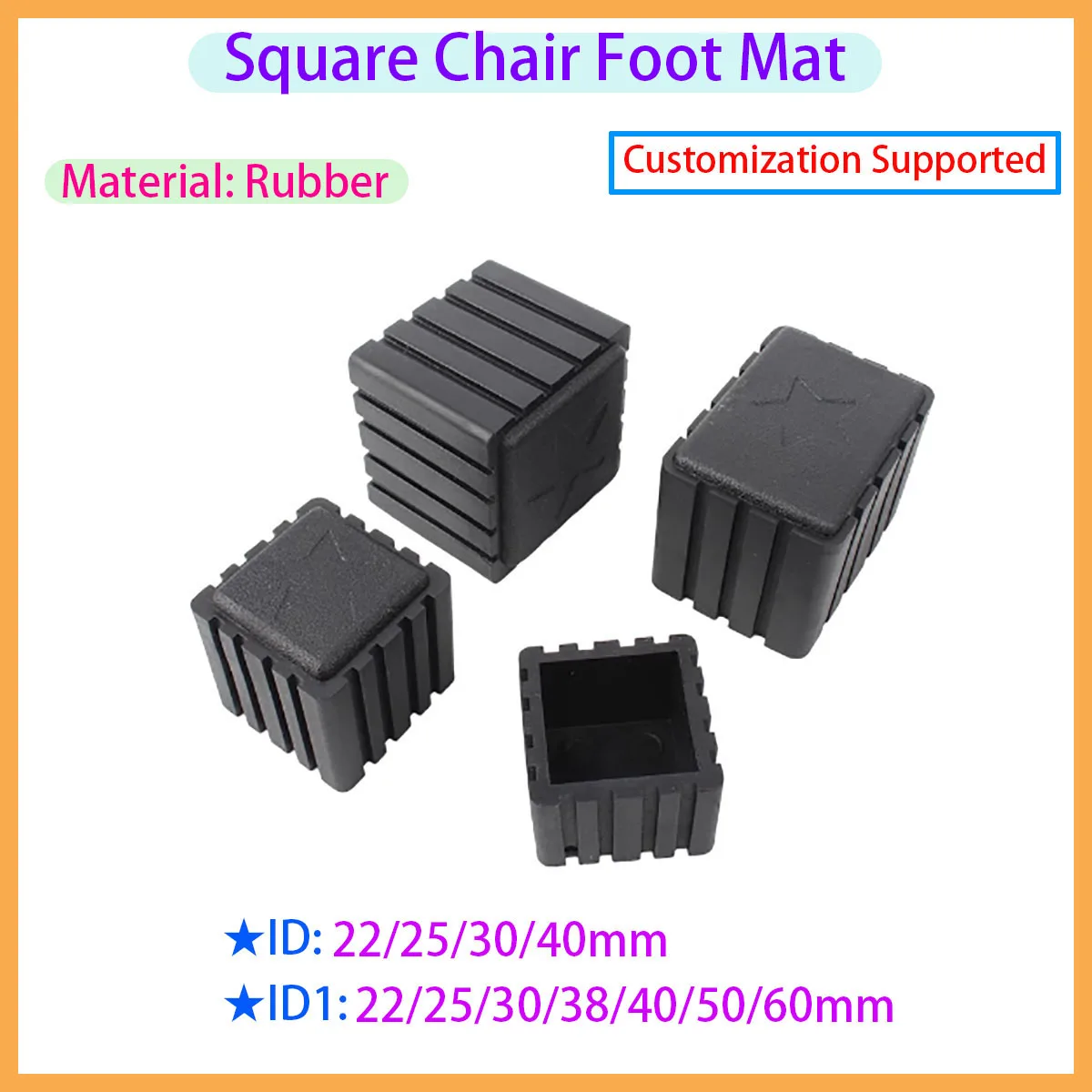 Anti Slip Tube Plug Square/rectangular Foot Pad Black Rubber Table and Chair Floor Protector