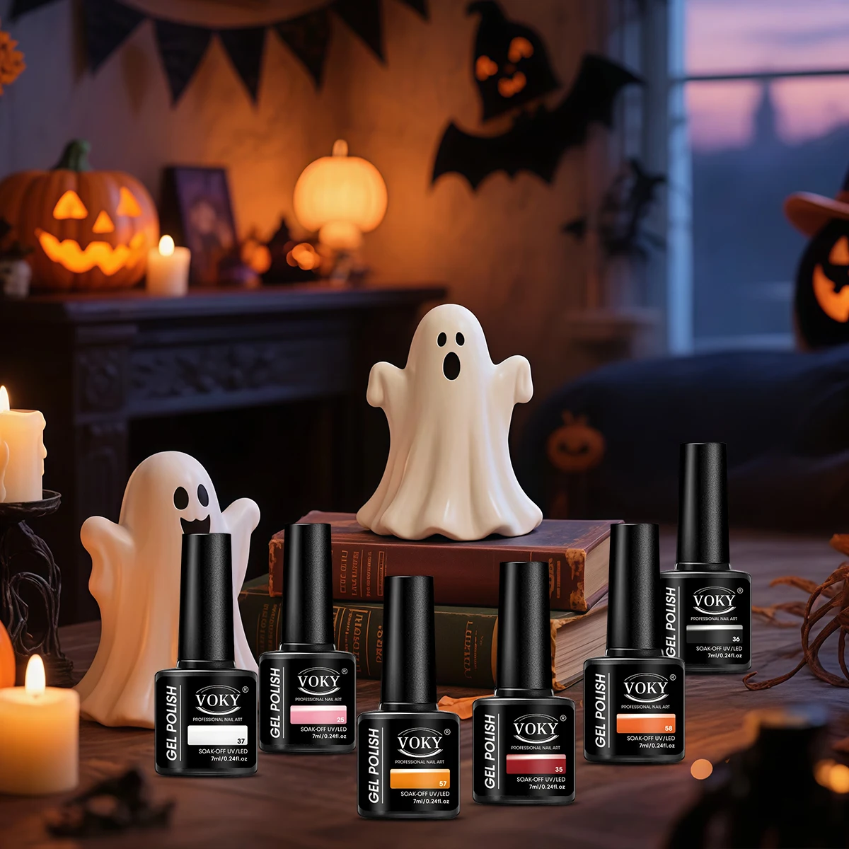 Voky 8-Piece Luxury Classic Halloween Solid Color Gel Nail Polish Set, Salon-Grade Uv/Led Soak-Off Gel, High Coverage Self-Leveling Nail Polish, 28-Day Anti-Peel-Off, Anti-Fade, High Gloss Effect, Premium Professional Nail Set Designed for Salon and Home Halloween DIY Nail Art