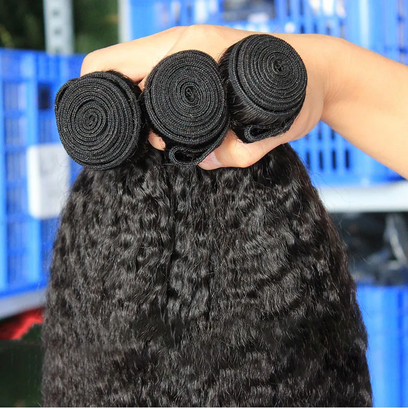 Hoho-Tissage en Lot Brésilien Naturel Remy, Cheveux Crépus Lisses, Noir Naturel Yaki, 22 24 26 28 30 Pouces, 3/4 Pièces