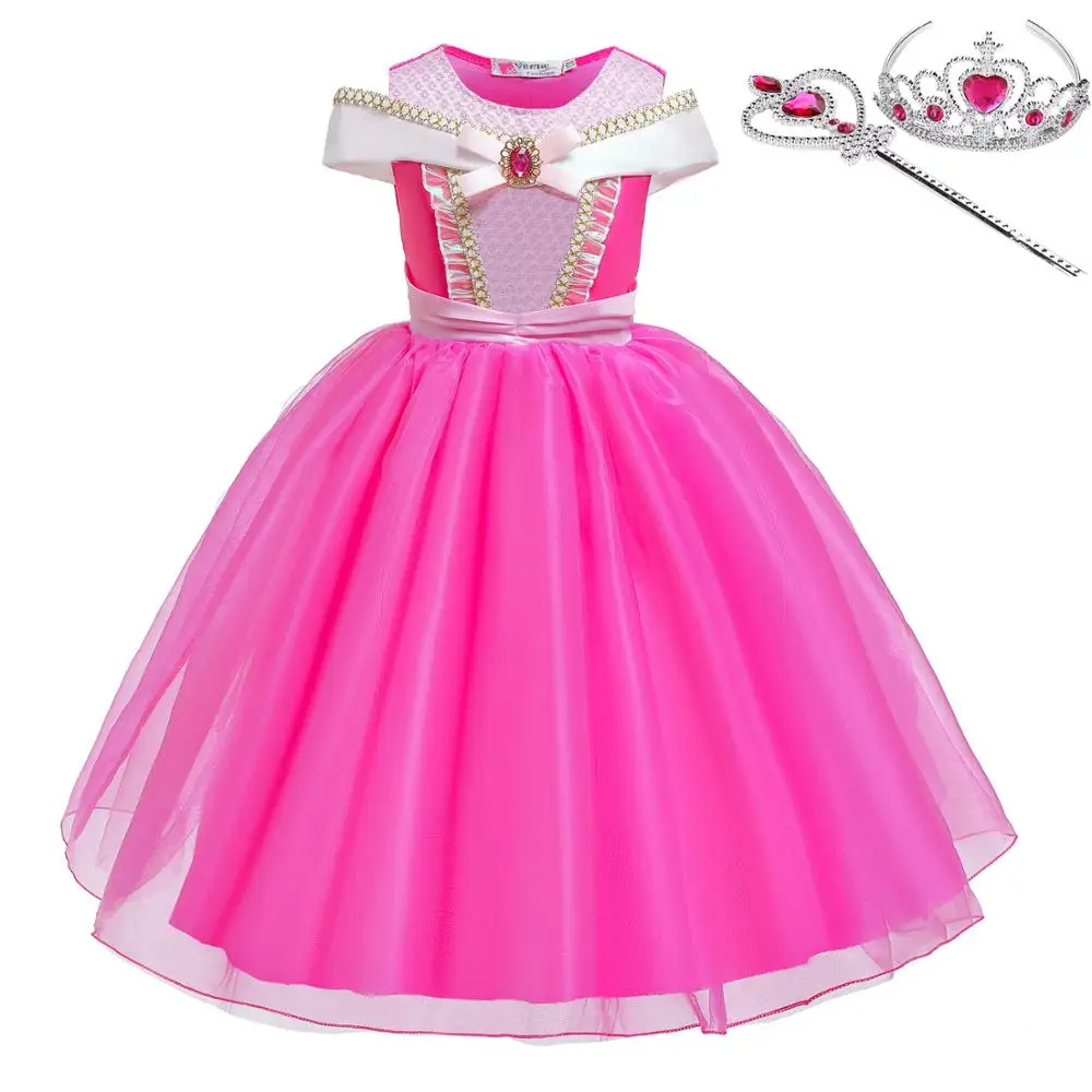 Disney Princess Girl's Flower Party Dress Girls Cosplay Polyester Dresses Clothing Baby Kids Dress Up Clothes