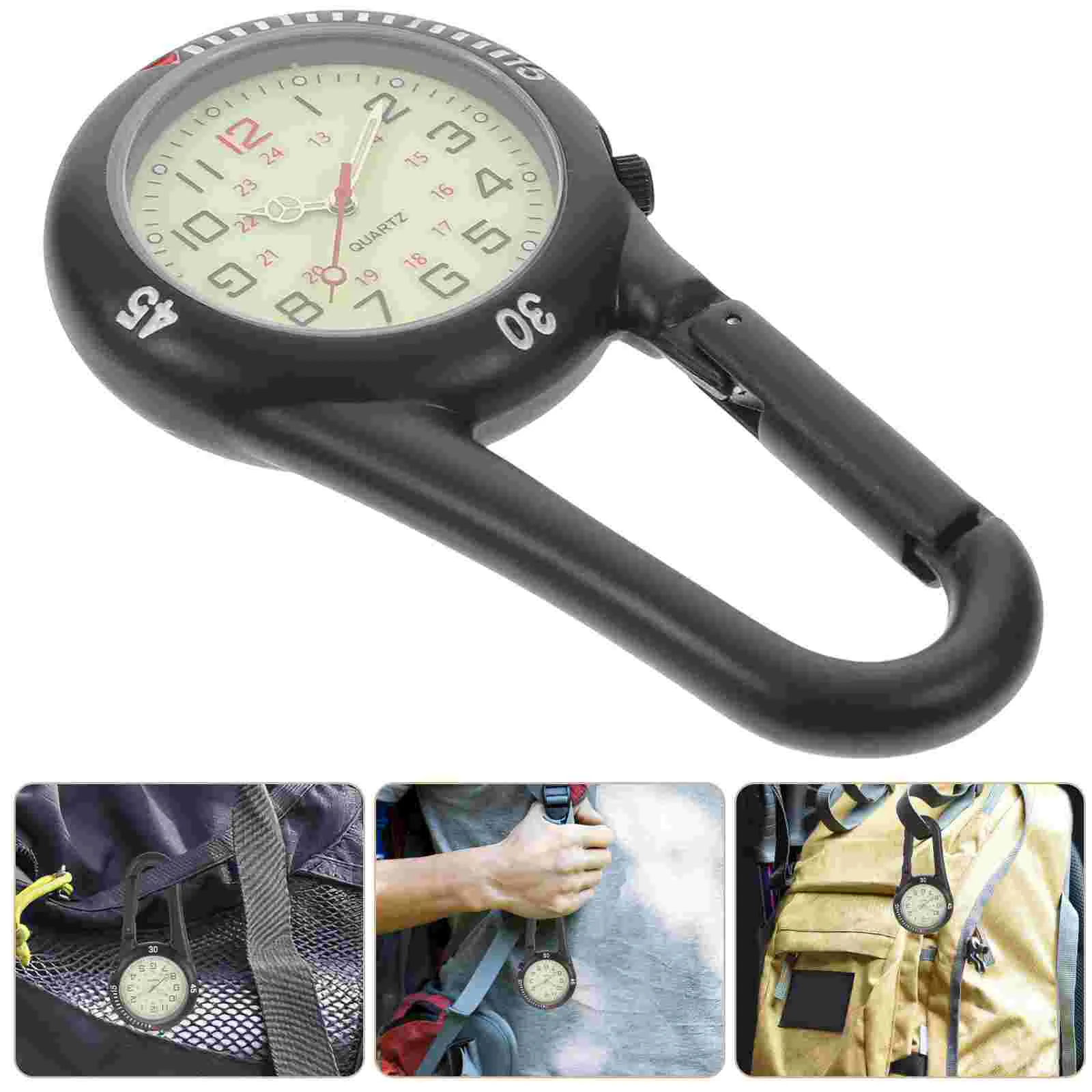 Clip-on Quartz Light Alloy Unisex Backpack Buckle Belt Fob Watch Black With White Dial For Doctors Nurses Climbing (