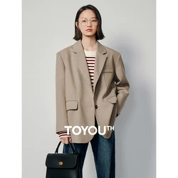 TOYOUTH 2023 Women Blazer Jacket Spring New Oversize Back Split Hem Solid Color Office Lady Fashion Casual Suit