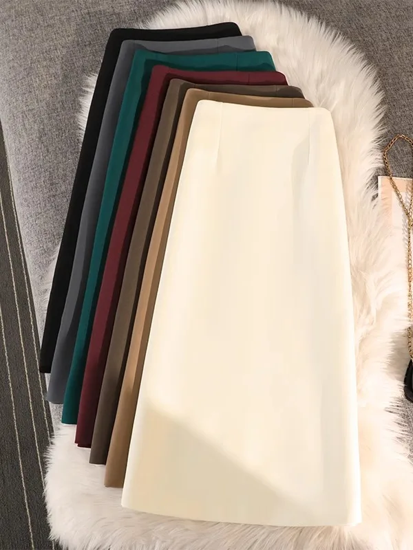 

Юбка Ankela Red Long Tailored с высокой талией, прямого кроя, А-силуэта, с разрезом, облегающая, женская, осенне-зимняя, модная