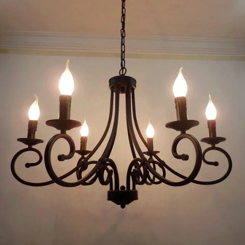 

American European retro black iron candle light 6 8 lights big chandelier lamp for living dinning room foyer hanging chain light