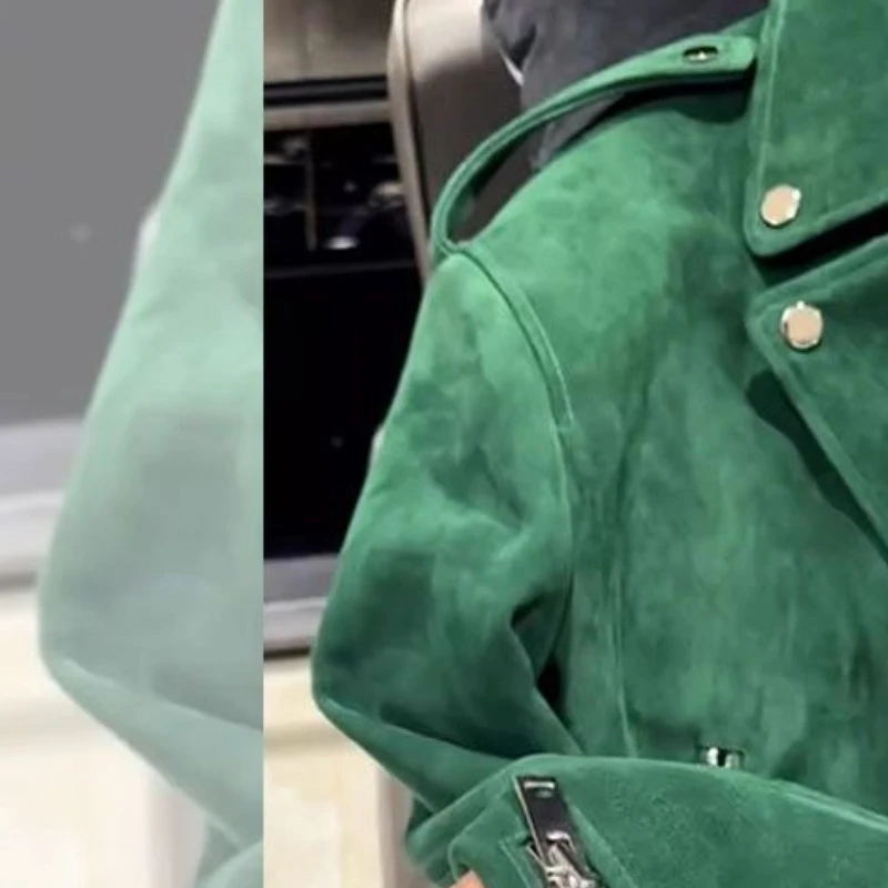 Women's Autumn Winter Jacket Top Zipper Button Leather Velvet Loose Fashion Premium Design Leisure Simple Brand New Soft Niche