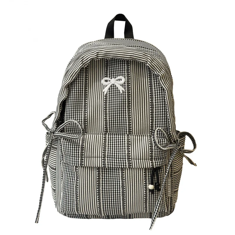 New Striped Backpack Student School Bag Commuter Large Capacity High Appearance Cute Backpack Simple Fresh Style