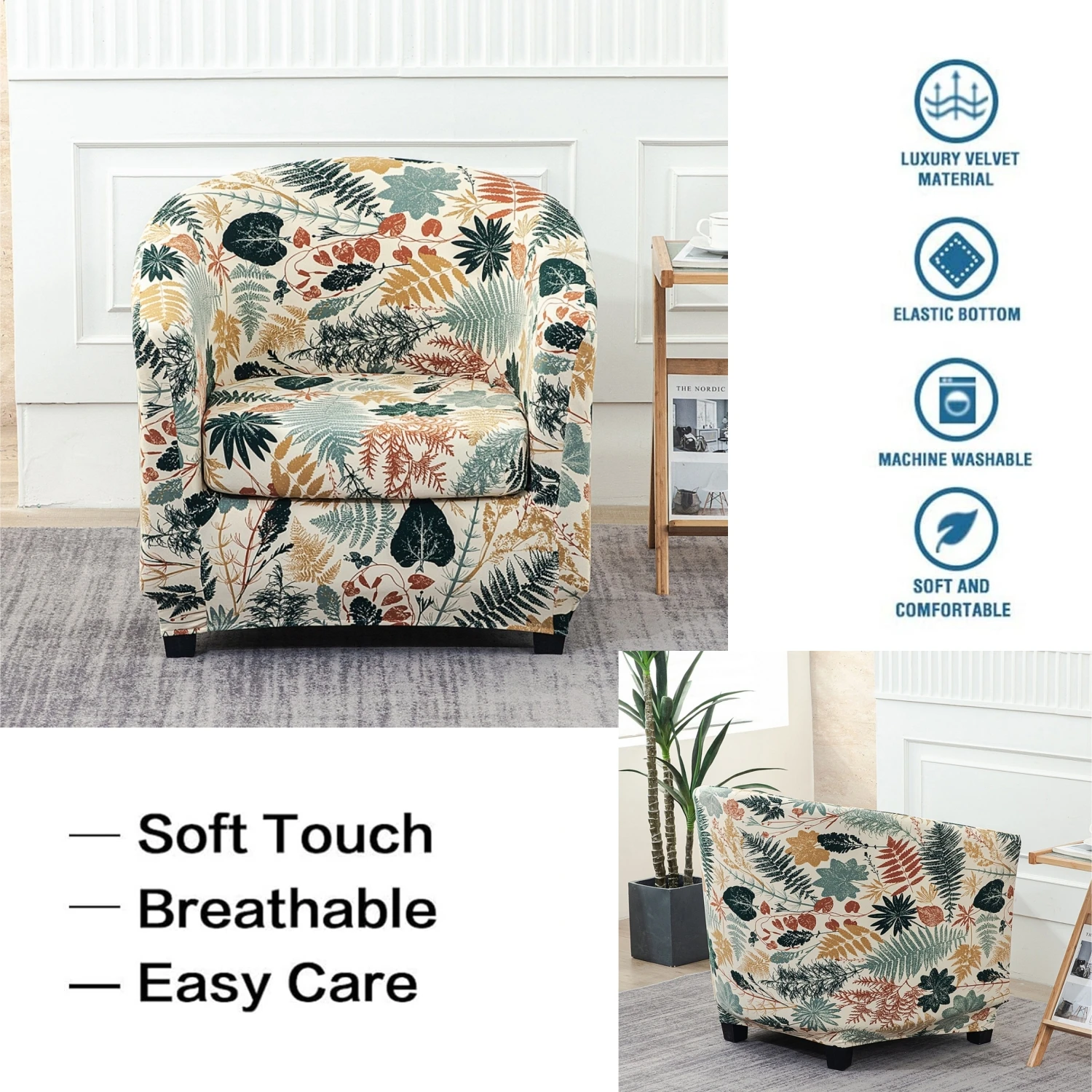 Stretch Club Chair Slipcover 2 Piece Printed Tub Chair Slipcover Stretch Round Barrel Chair Slipcovers Furniture Protector