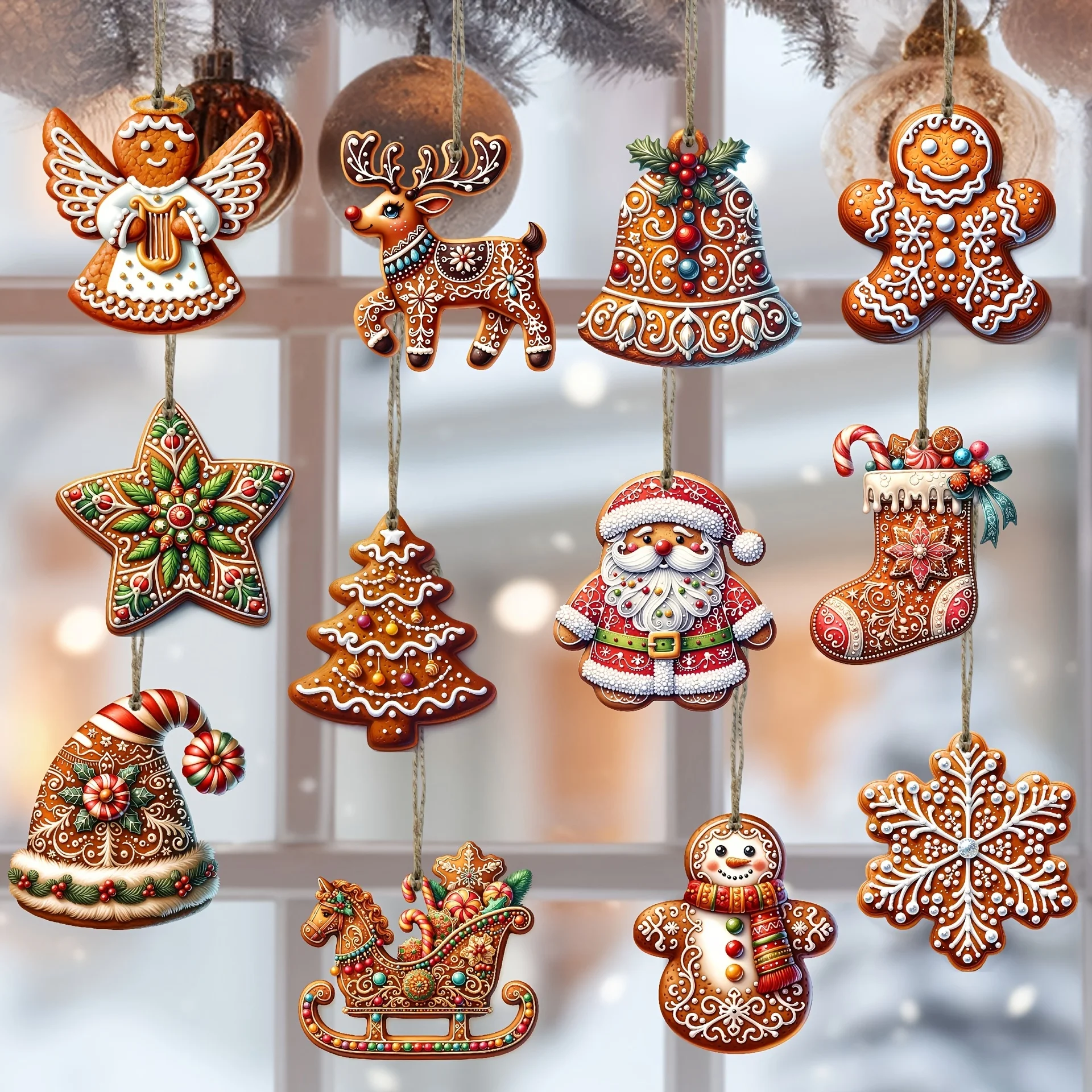 12/24/36pcs Handmade Christmas ornament set The gingerbread for Man and Santa Claus motif are perfect for holiday gift dresses