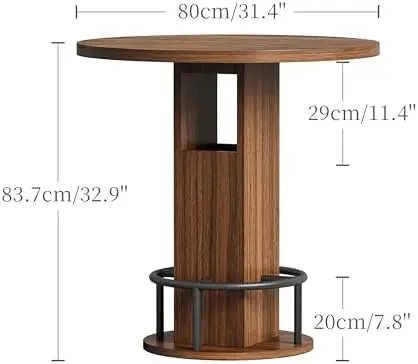 3-Piece Round Bar Table Set, Rustic Wooden Pub Table with 2 Chairs Industrial Bistro Dining Table Set with Footrest &