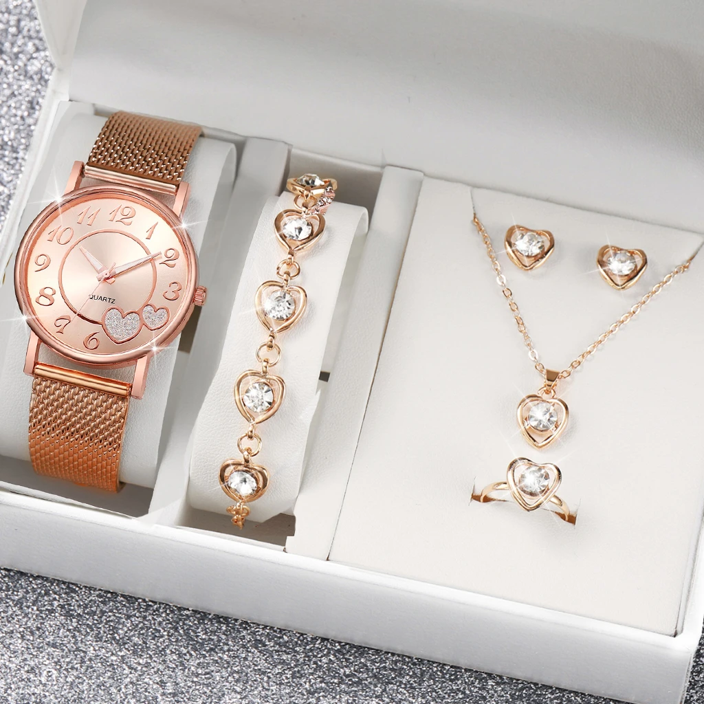 【Ready Stock】 5PCS Women Simple and Luxury Quartz Watches Stainless Steel Watch Strap Wristwatch Bracelets No Box