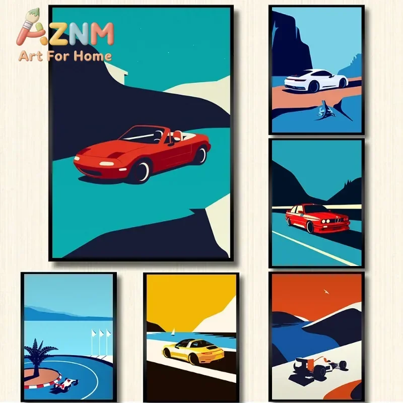 Classic Cars Wall Modular Red Yellow Green White Aesthetic Canvas Painting Posters and Prints Picture For Living Room Decoration