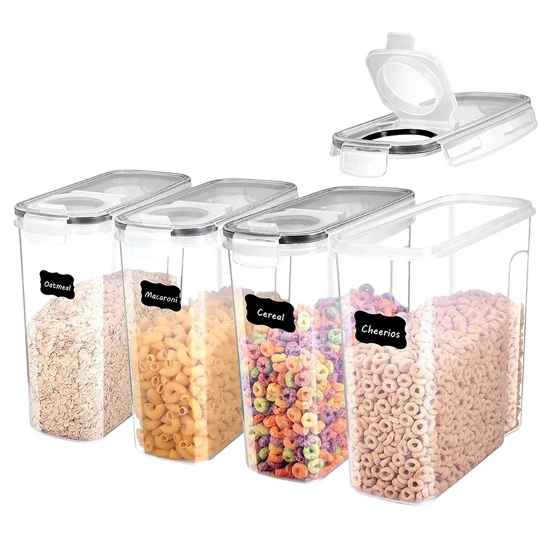 4-Piece Set of Large Airtight Rice Storage Containers - Easy Pour Lids for Cereal and Food Storage Organiseurs De Rangement