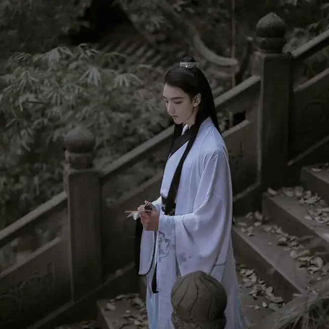 Hanfu 고대 중국 전통 코스튬 원피스, 크로스 칼라, 허리 길이 인쇄 코스튬 남성용