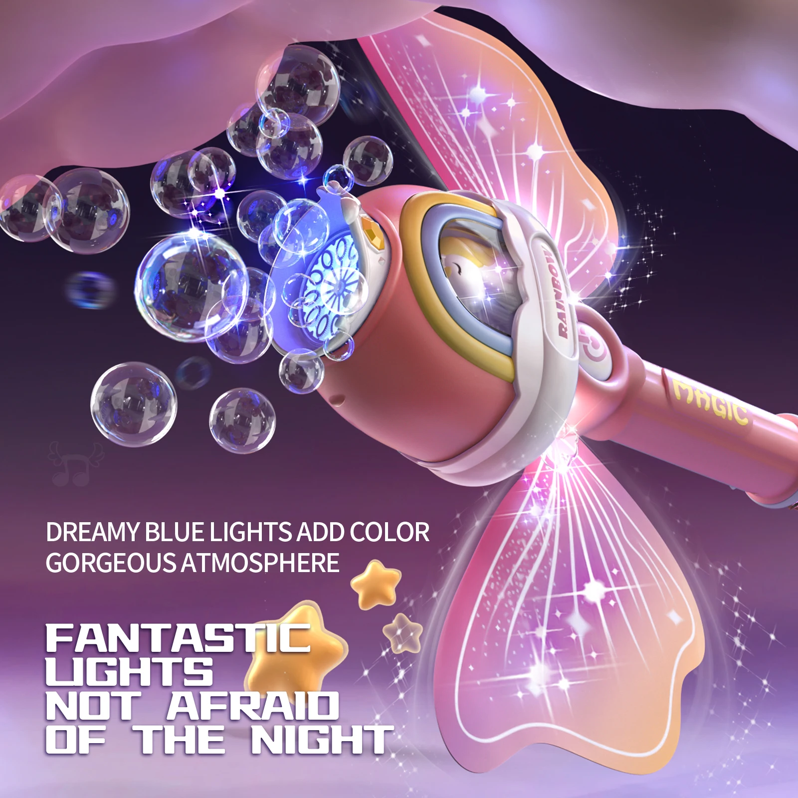 Machine à bulles automatique avec souffleur de bulles Pony Angel, avec lumières LED, jouet d'extérieur pour 3 ans et plus, Solution à bulles non incluse