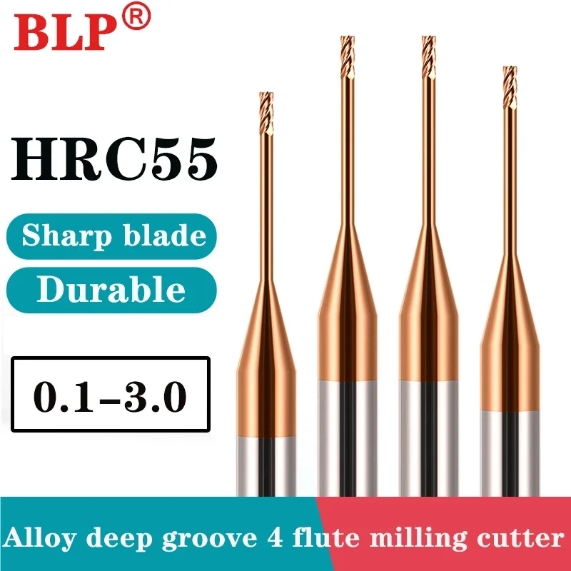 Micro End Mill Carbide CNC Deep Long Neck Small Mini Tool 0.2 0.3 0.4 0.5 0.6 0.7 0.8 0.9 2Flutes Deep Groove Milling Cutter