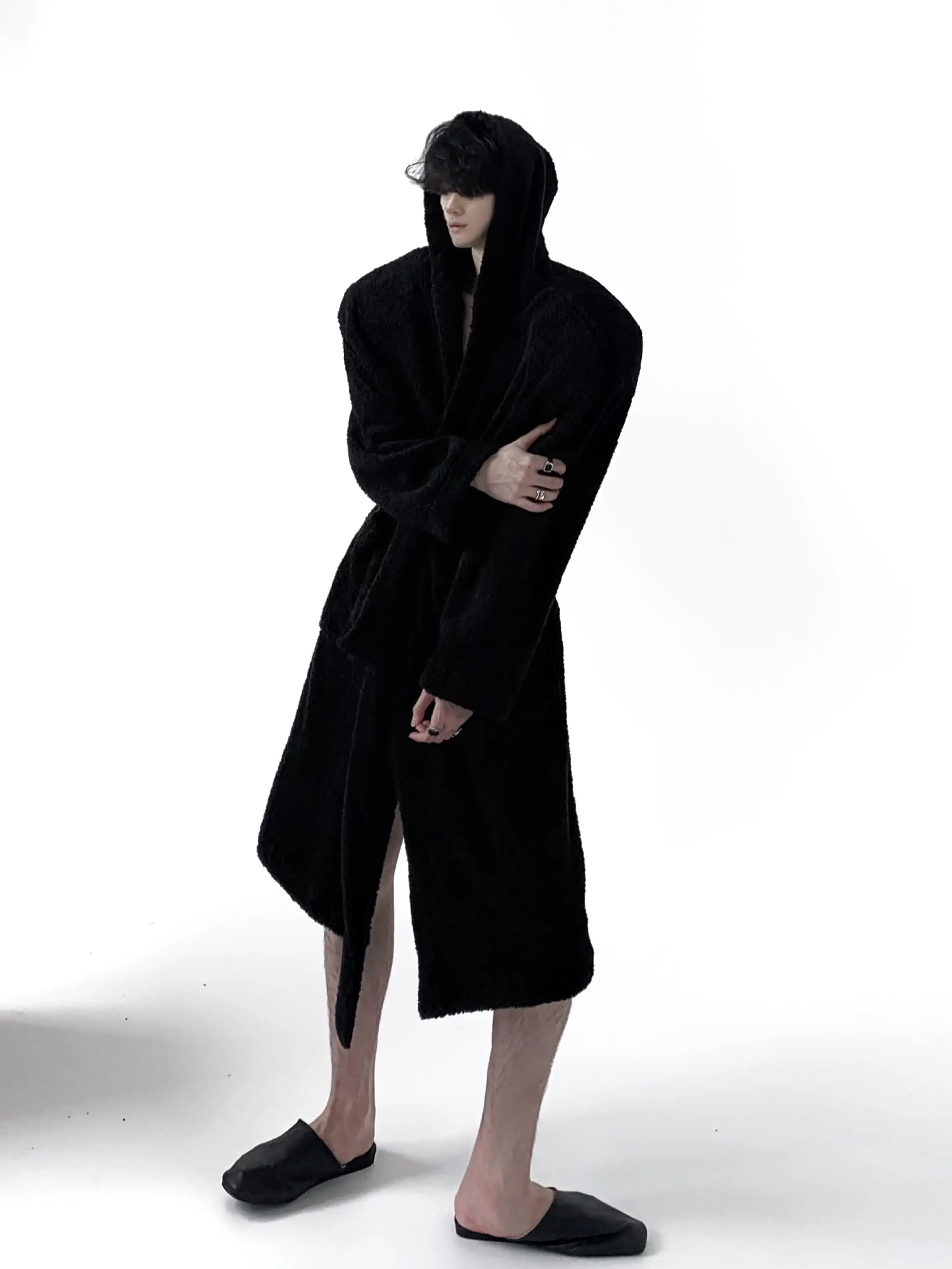 Autumn Mountain High-Definition Fleece-Lined Long Hooded Coat Unisex Waist-Cinching Coat Sleepwear Style Youthful Trendy