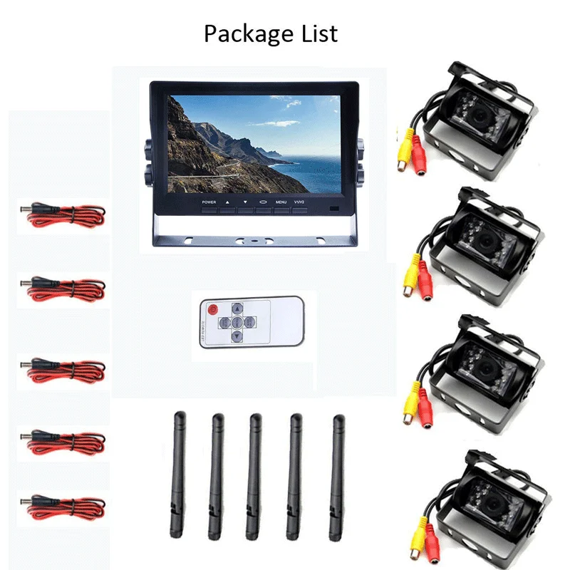 طقم نظام احتياطية لاسلكي عكسي مقاوم للماء بشاشة LCD مقاس 7 بوصات رؤية ليلية لاسلكية خلفية تعمل بالأشعة تحت الحمراء #4