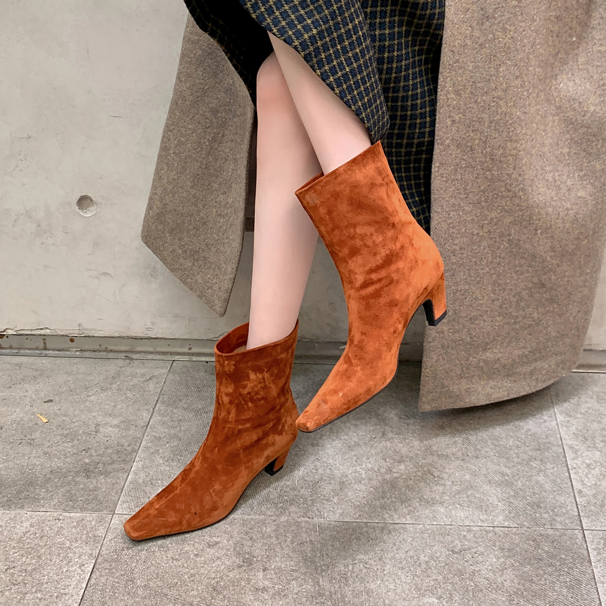 Call TAA-Bottes de rinçage en cuir véritable pour femmes, talon conique, talons hauts en métal, chaussures Parker carrées, mode automne et hiver,