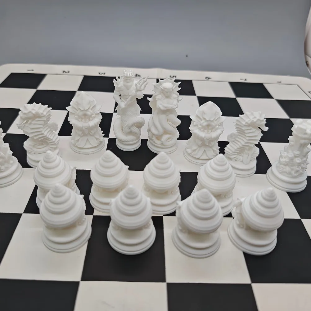 16PCS Ocean Myth Chess Figurines 3D Printed Deep Sea Theme Chess Set Coral Sculpture Tabletop Game Decor Desk Art Ornament view 6