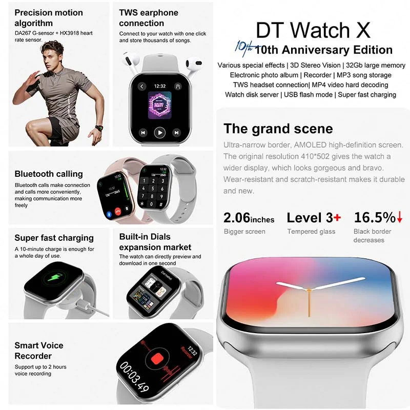 2025 New Men Smartwatch Series 10 Watch 2.04" AMOLED 32GB ROM Bluetooth Call Music Video GPS NFC Compass IP68 Waterproof For IOS