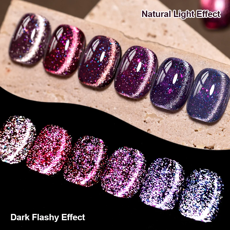 9pcs Reflective Glitter Cat Magnetic Gel Nail Polish Set Wine Red Glitter Semi Permanent Soak Off UV Gel Varnish Nail Supplies