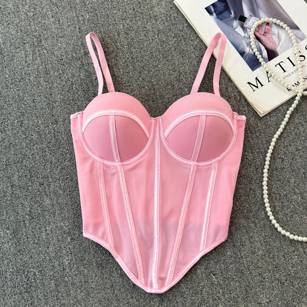 Szykowny Vintage Sweet Camis fishbone Asymetryczny Tank Top Slim Crop Top Seksowny gorset Bustier Kobiety Letnie ubrania