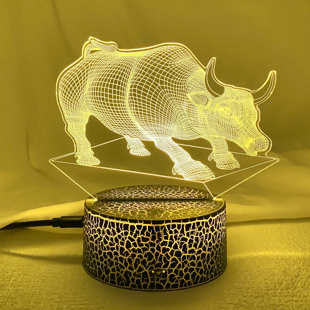 

New 3d Led Light Night Creative Strong Bull Kids Table Lamps Hologram Illusion Bedroom Living Room 7 Colors Usb Led Light Lamps